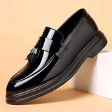 Xituodai Ejiejia New Men's Dress Shoes Luxury Patent Leather Business Formal Shoes Fashion Pointed Toe Low Heel Tassel Loafers Male Wedding Shoes