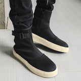 Xituodai Ejiejia Autumn Thin Boots Fashion Side Zippers Black Men Shoes Thick Sole Heighten Ankle Boot Round Toe Buckle Strap Platform Shoe 2024