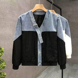 Xituodai Autumn Denim Patchwork Jacket For Men Luxury Designer V-neck Top 2024 Fashion Loose Jackets Coat Outerwear Handsome Streetwear