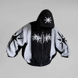 Xituodai Y2K Hoodie New Harajuku Hip Hop Patchwork Embroidery Oversized Zip Up Hoodie Gothic Mens Womens Fashion Casual Jacket Streetwear