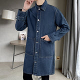 Xituodai Vintage Denim Trench Coat Men Medium Long Styles Loose Tops Windbreaker Autumn Winter With Plush Thickening Overcoat Jacket