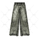 Xituodai Y2k Fashion New American Tassel Black And Gray Washed Jeans Men Street Gothic Punk Style Teenagers Retro Loose Wide-leg Pants