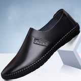 Xituodai Ejiejia Spring Autumn Men's Leather Casual Shoes Daily Solid Color Slip-on Loafers Soft PU Leisure Flats Non-slip Flat Men Driving Shoes