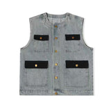 Xituodai American Vintage Men Denim Two-piece Set Patchwork Multi Pocket Vest And Jeans Pant Fashion High Street Suit Tank Tops Outfits