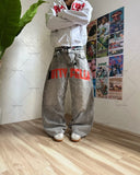 Xituodai Y2K Harajuku Retro Washed Baggy Jeans Street Hip-hop Anime Printed Wide Pattern Straight Pants Men Trendy Brand Casual Trousers