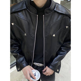 Xituodai American Vintage High Street Leather Jacket Men Long Sleeve Stand Collar Motorcycle Tops Spring Autumn Fashion Handsome PU Coat