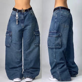 Xituodai Streetwear Fashion New Multi-pocket Washed Baggy Jeans Men And Women Y2K Hip-hop Harajuku Casual Gothic High Waist Wide Trouser