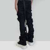 Xituodai Ribbons Tassel High Elasticity Black Jeans for Men Pantalones Hombre Straight Baggy Flare Pnats Oversized Y2k Denim Trousers