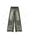 Xituodai Y2k Fashion New American Tassel Black And Gray Washed Jeans Men Street Gothic Punk Style Teenagers Retro Loose Wide-leg Pants