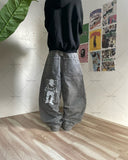 Xituodai 2024 American Retro Striped Washed Baggy Jeans Women Y2K Harajuku Street Hip Hop Anime Print Trend Straight Wide Leg Pants Men