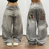 Xituodai Street Retro Popular Straight Wide-leg Jeans Female Y2K Street Harajuku Hip-hop Joker Mop Baggy High-waisted Denim Trousers