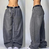 Xituodai 90s Streetwear Street Vintage New Fashion Washed Grey Baggy Jeans Women Y2K Harajuku Hip Hop Popular Casual Joker High Waist Wide Leg Pants