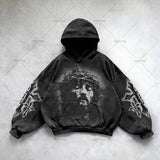 Xituodai Gothic Punk Style Y2K Harajuku Retro Hoodie Cross Hip-hop Casual Loose Oversized Sweatshirt Men American Trend Brand Streetwear