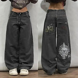 Xituodai Street Retro Popular Straight Wide-leg Jeans Female Y2K Street Harajuku Hip-hop Joker Mop Baggy High-waisted Denim Trousers