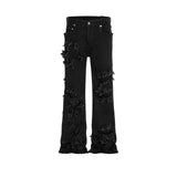 Xituodai Ribbons Tassel High Elasticity Black Jeans for Men Pantalones Hombre Straight Baggy Flare Pnats Oversized Y2k Denim Trousers