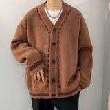 Xituodai V-neck sweater Cardigan men's autumn and winter casual Korean sweater coat loose line sweater Japanese retro trend Korean sweate