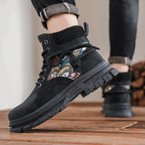 Xituodai Datuart Winter Men's Short Boots Thick Soled Fashionable Trendy Shoes High Top Sports Shoe Male Bare Boots Lace Up Comfortable Sneakers