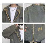 Xituodai American Vintage Denim Coat Men Women Distressed Broken Hole Tassel Tailored Collar Jeans Wear Spring Autumn Loose Long Jacket