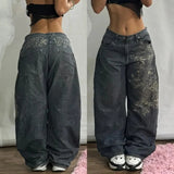 Xituodai 90s Streetwear Street Vintage New Fashion Washed Grey Baggy Jeans Women Y2K Harajuku Hip Hop Popular Casual Joker High Waist Wide Leg Pants