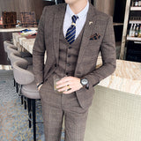 Xituodai ( Jacket + Vest + Pants ) Boutique Fashion Mens Plaid Casual Business Suit High-end Social Formal Suit 3 Pcs Set Groom Wedding