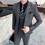 Xituodai ( Jacket + Vest + Pants ) Boutique Fashion Mens Plaid Casual Business Suit High-end Social Formal Suit 3 Pcs Set Groom Wedding