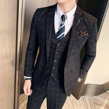 Xituodai ( Jacket + Vest + Pants ) Boutique Fashion Mens Plaid Casual Business Suit High-end Social Formal Suit 3 Pcs Set Groom Wedding