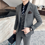 Xituodai ( Jacket + Vest + Pants ) Boutique Fashion Mens Plaid Casual Business Suit High-end Social Formal Suit 3 Pcs Set Groom Wedding