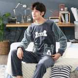 Xituodai 3XL 4XL 5XL 95kg Nightwear Long Sleeve Winter Warm Flannel Pajamas Sets Print Sleepwear Long Pant Male Men Pajama SetXituodai