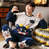 Xituodai 3XL 4XL 5XL 95kg Nightwear Long Sleeve Winter Warm Flannel Pajamas Sets Print Sleepwear Long Pant Male Men Pajama SetXituodai