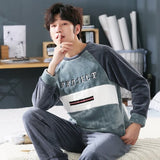 Xituodai 3XL 4XL 5XL 95kg Nightwear Long Sleeve Winter Warm Flannel Pajamas Sets Print Sleepwear Long Pant Male Men Pajama SetXituodai