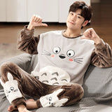 Xituodai 3XL 4XL 5XL 95kg Nightwear Long Sleeve Winter Warm Flannel Pajamas Sets Print Sleepwear Long Pant Male Men Pajama SetXituodai