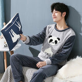 Xituodai 3XL 4XL 5XL 95kg Nightwear Long Sleeve Winter Warm Flannel Pajamas Sets Print Sleepwear Long Pant Male Men Pajama SetXituodai