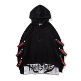 Xituodai Patchwork Straps Hip Hop Hooded Pullover Sweatshirt