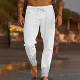 Xituodai - Men's Casual Breathable Elastic Tether Beach Cotton Linen Loose Trousers