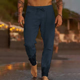 Xituodai - Men's Casual Breathable Elastic Tether Beach Cotton Linen Loose Trousers