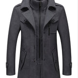 Xituodai - Men's Business Woolen Coat Fashion Double Collar Mid-length Woolen Jacket For Autumn/Winter