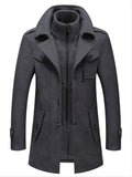 Xituodai - Men's Business Woolen Coat Fashion Double Collar Mid-length Woolen Jacket For Autumn/Winter