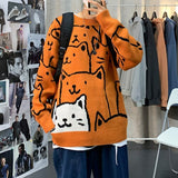 Xituodai Designed Printed Pullovers Men Kawaii Pattern All-match Oversize Korean Stylish Loose Warm Sweaters Teens Ins Fashion Leisure