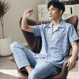 Xituodai 100% Cotton Pijama for Men 2 Pieces Lounge Sleepwear Pyjamas Plaid Autumn Bedgown Home Clothes Man PJs Pure Cotton Pajamas Set