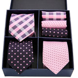 Xituodai Gift box Pack Mens Tie Skinny Pink palid Silk Classic Jacquard Woven Extra long Tie Hanky Set For Men Formal Wedding Party
