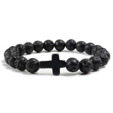 Fashion Jesus Cross Natural Stone Bracelets Charm Blue Pine Stone Black Lava Matte Beaded Bracelets Bangles Women Yoga Jewelry