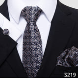 Xituodai High Quality Slik Tie Handkerchief Cufflink Set Necktie Pocket Squares Men Plaid Blue Christmas Party Wedding Cravat
