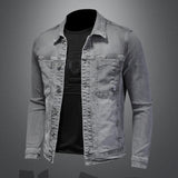 Xituodai Fashion Denim Jacket Men Cotton Turn Down Collar Casual Mens Denim Coat Slim Fit Motocycle Jean Outerwear Single Breasted Jacket