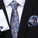 Xituodai Newest design Silk Festive Present Tie Handkerchief Cufflink Set Necktie Man's Plaid Yellow Shirt Accessories