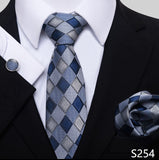 Xituodai Newest Style Holiday Present 100% Silk Tie Pocket Squares Cufflink Set Necktie Men Dark Blue Wedding Accessories Office Cravat