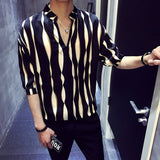 Xituodai 2022 New Arrival Sale Men Shirt Top Fashion Cotton Mens Asual Shirts Striped Brand Clothing Summer Male Loose Stripe V-neck