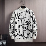 Xituodai Winter Sweaters Men Casual Round Neck Bear Pattern Retro Mens Pullovers Japanese Style Couple Sweater Cute Men Pullover 2022
