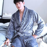 Xituodai Warm Sleepwear Plus Size 3XL Winter Thick Nightgown Chinese Men Casual Flannel Dragon Crane Robe Casual Loose Kimono Bathrobe