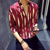 Xituodai 2022 New Arrival Sale Men Shirt Top Fashion Cotton Mens Asual Shirts Striped Brand Clothing Summer Male Loose Stripe V-neck