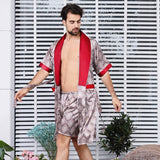 Xituodai Sexy Sleepwear Men Pijamas Short-sleeved Sleep Wear Men Pajamas Sets Silk Bathrobe Shorts Robe Sets Sleep Tops Mens Lounge Wear